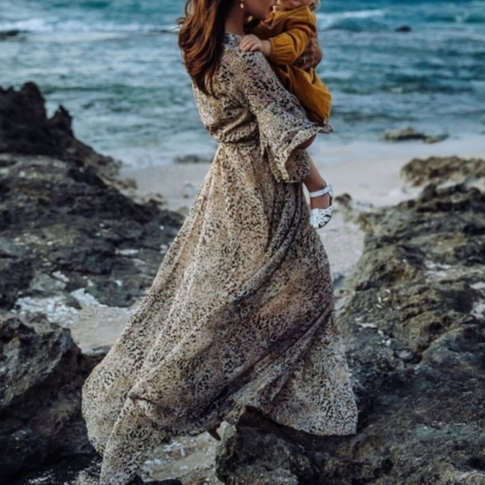 Une Ame Animal Print Gold Foil Maxi Dress L